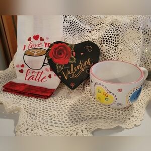 ❤️Valentine's Day Mug~tin~Towel.     🍡🍬🍭☕